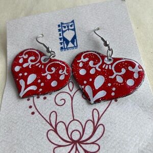 Hand-Crafted Red Heart Dangle Earrings by Artist in Pennsylvania